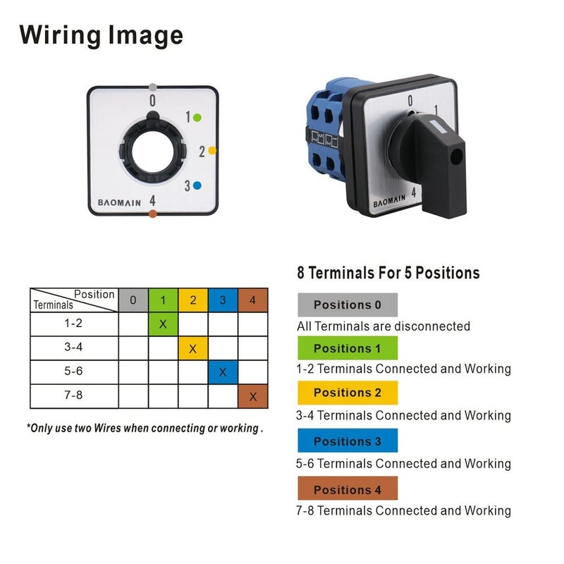 Baomain مفتاح تحويل كام باومان AC 660V 20A 8 أطراف 5 وضعيات SZW26-20/0-4.2 مفتاح دوار للتثبيت - Image 4